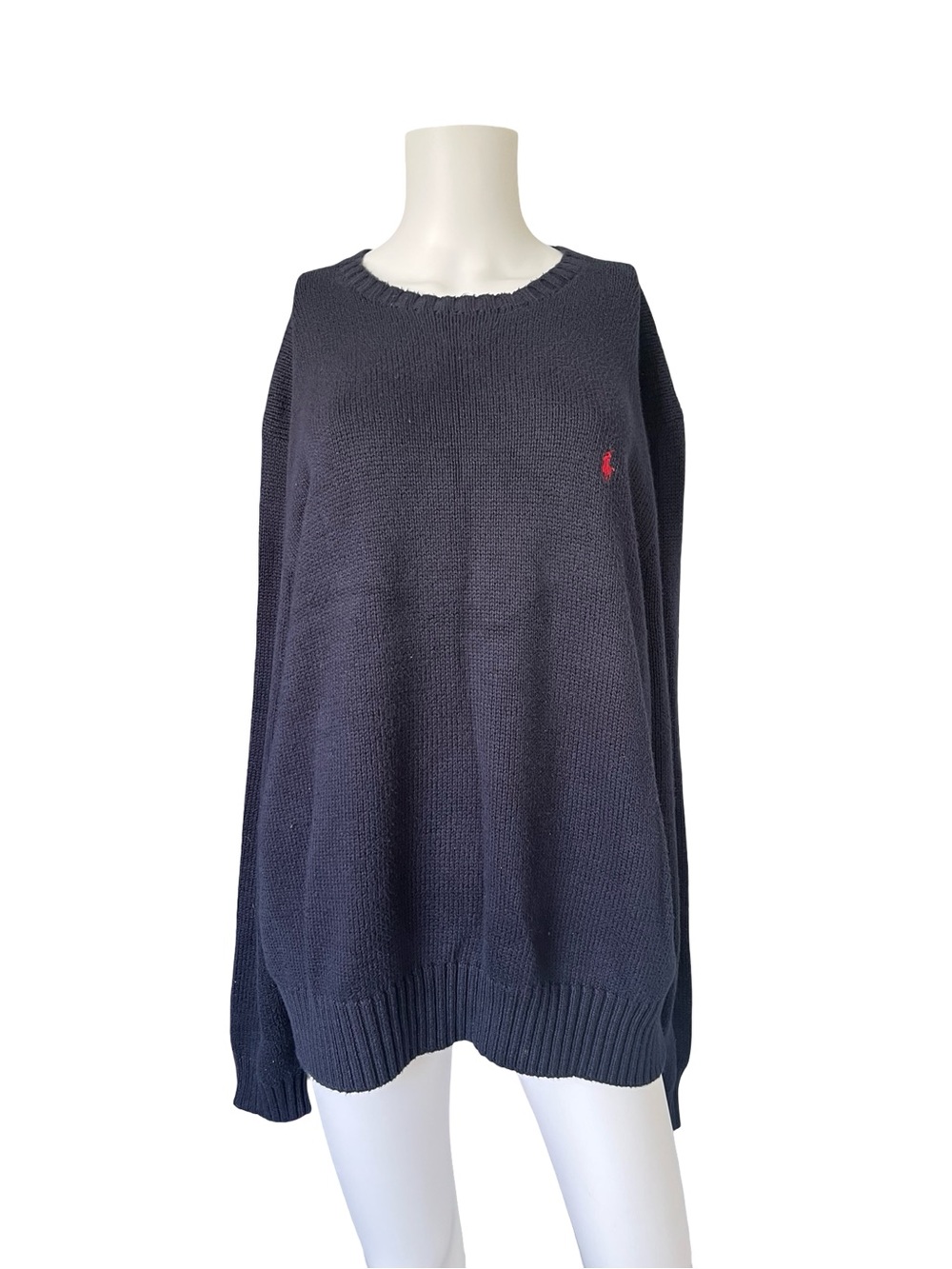 Vintage Polo Ralph Lauren Crew Neck Sweater Dark Blue Pima Cotton Mens Size XL